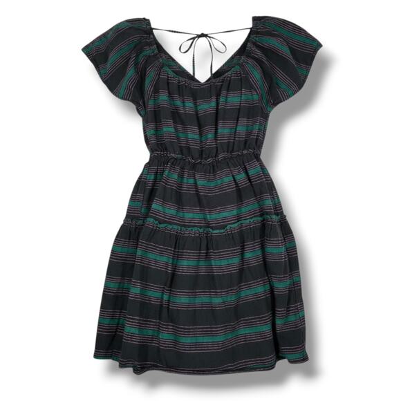 Wrangler Retro Women’s Black Green Striped Flutter Sleeve Cotton Dress – Medium - Picture 2 of 8